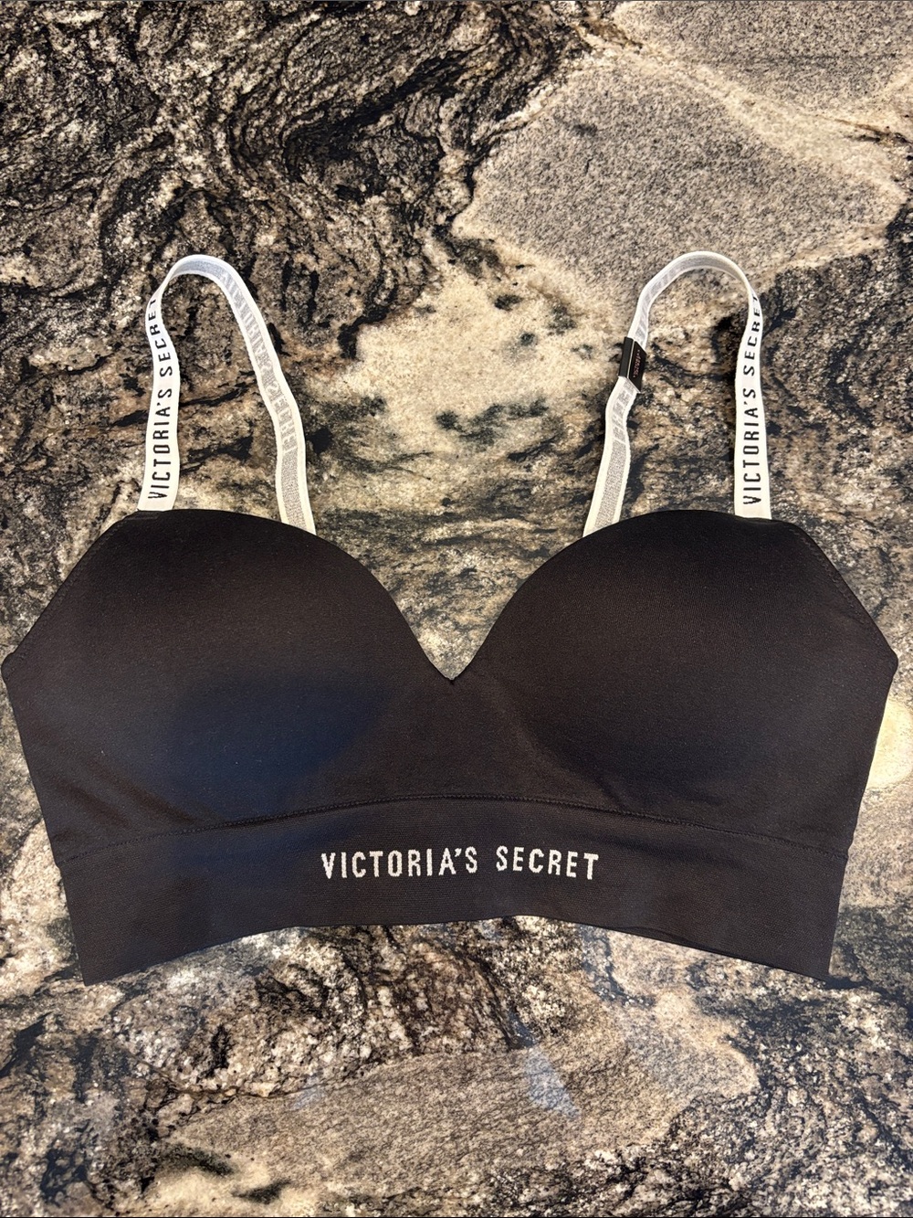 Victoria's Secret Black Padded Sports Bra with Logo Straps Medium Push-Up